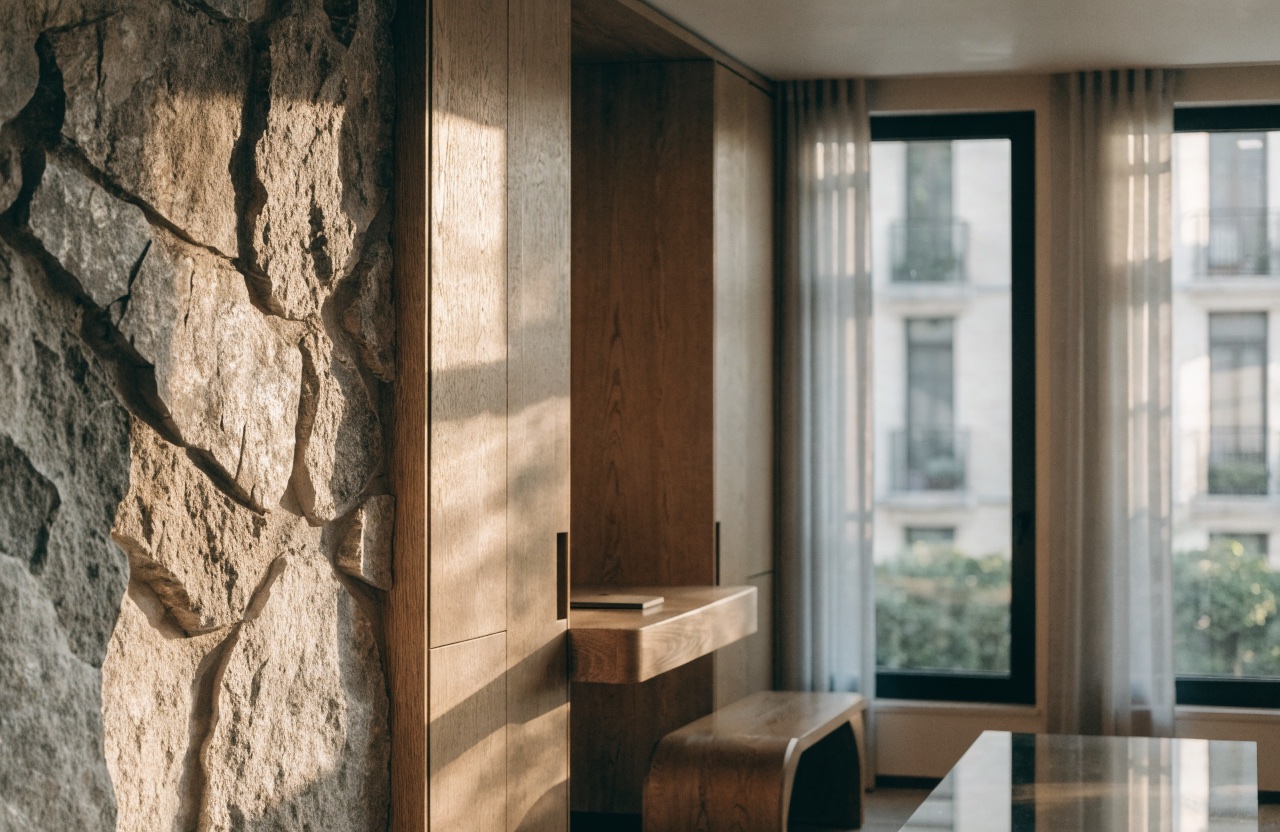 Intérieur rénové, pierre et bois
